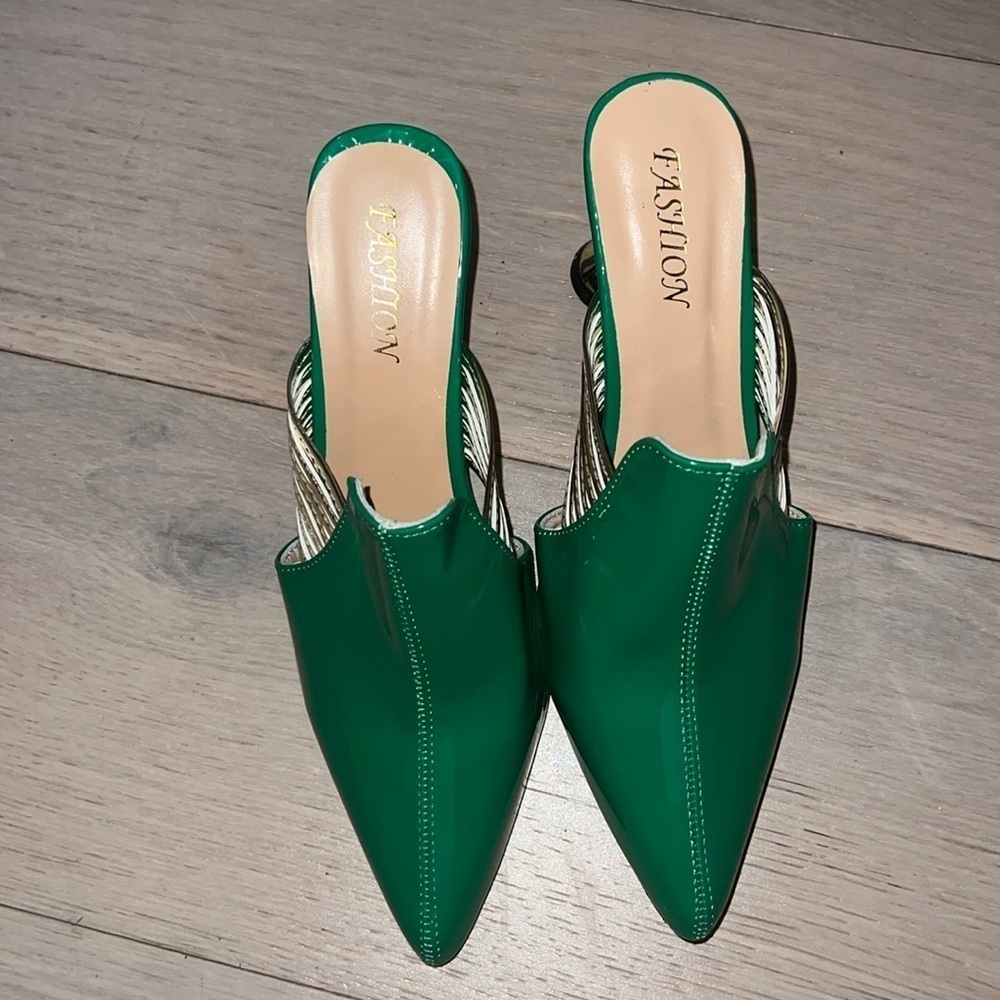 Green Fashion mules. Stylish heel size 40